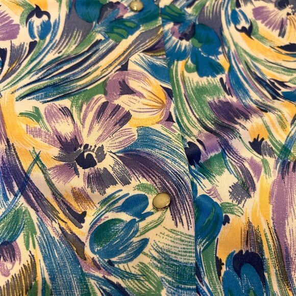 Vintage Novelty Floral Print Pearl Snap Button Down Dress Nightgown M - Picture 2 of 6